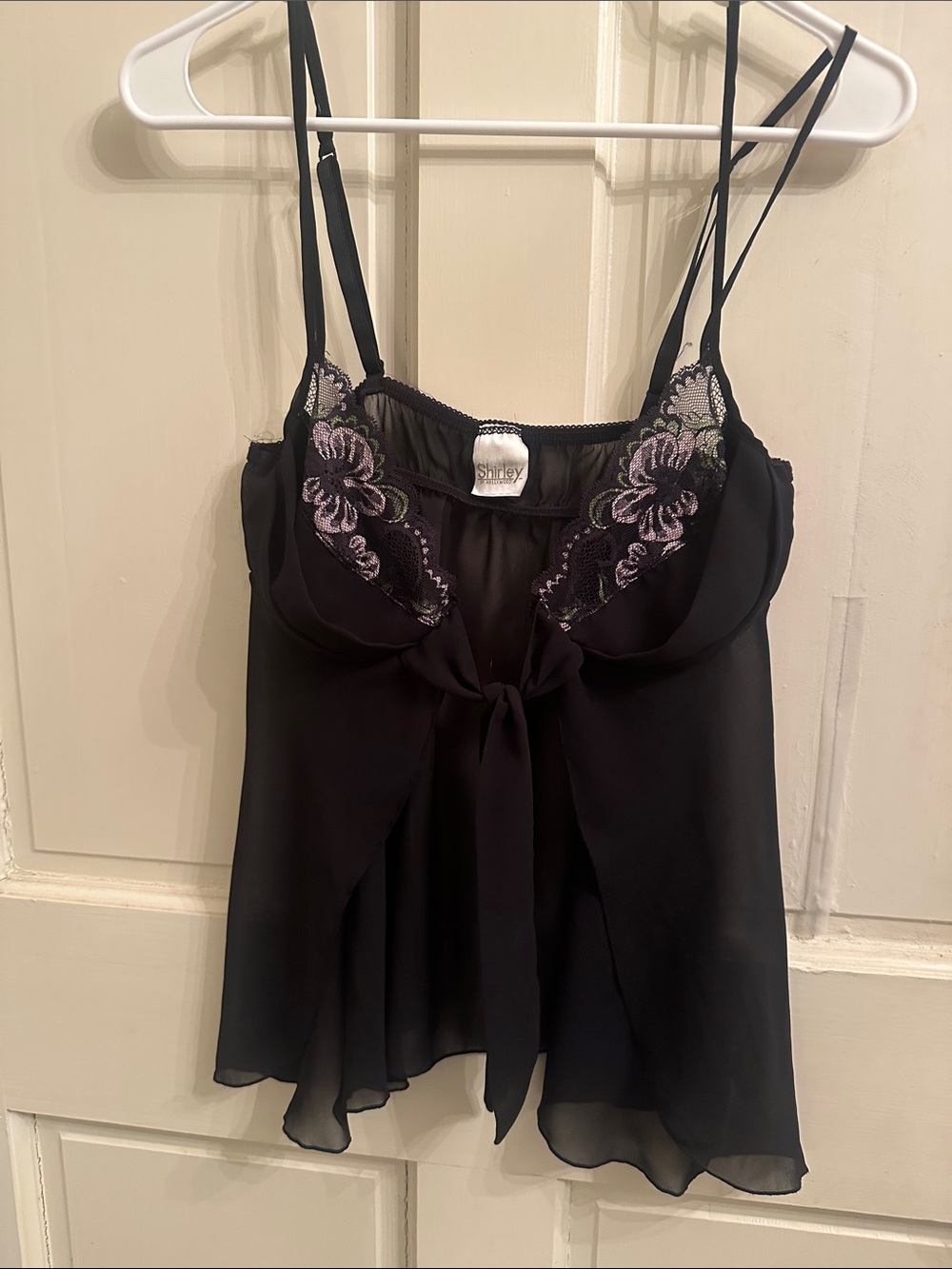 Silky Black Embroidered Bow-Front Camisole by